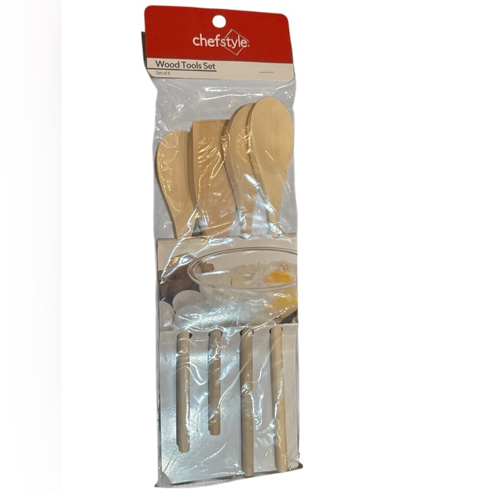 Chefstyle - Natural Wood Tools Set of 4 Kitchen Utensils Cooking Spoons Spatulas